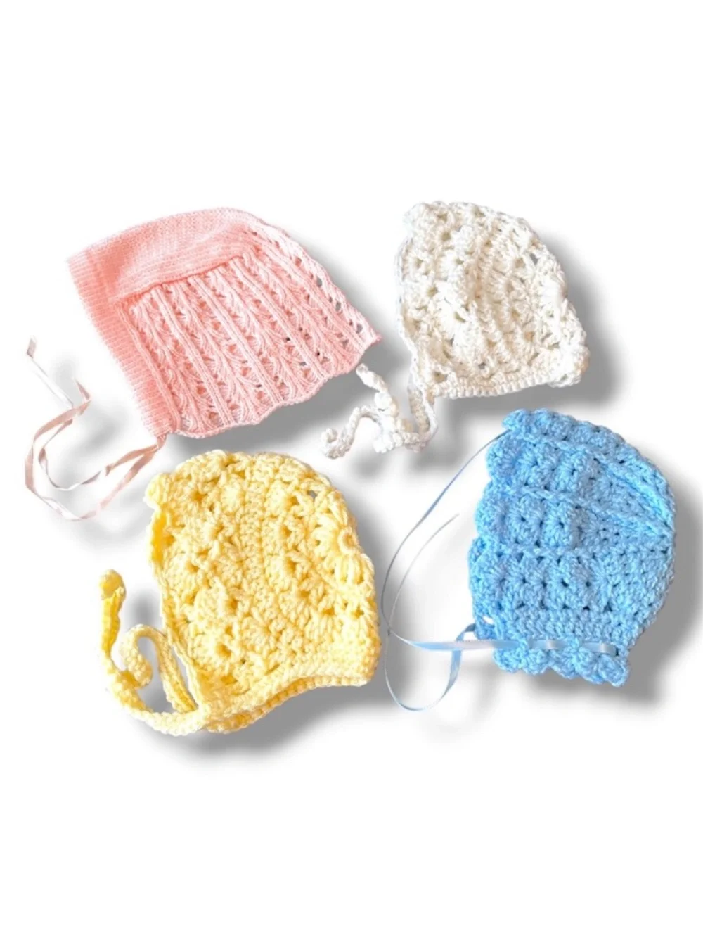 Handmade Crochet Baby Bonnets Set Of 4 Vintage Newborn Hats